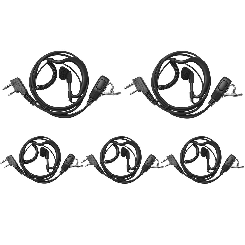 5 Pack 2-Pin Swivel G Shape Earpiece Headset with Mic Ptt for Baofeng UV-5R BF-888S BF-F8HP UV-82 UV-82HP Ear Piece Headset Mic for Kenwood TK-2107 TK-3107 Walkie Talkie