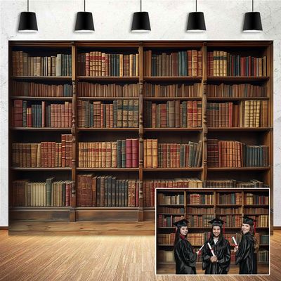 15X10ft Brown Bookshelf Backdrop Retro Library Office Study Bookshelf Scene Photography Backdrop Home Office Video Conference Background Classic Books Background Photo Booth Prop