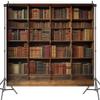 15X10ft Brown Bookshelf Backdrop Retro Library Office Study Bookshelf Scene Photography Backdrop Home Office Video Conference Background Classic Books Background Photo Booth Prop view 2