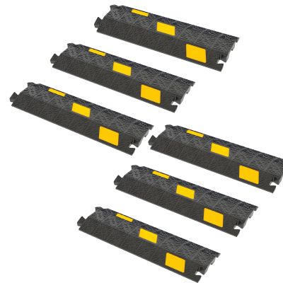 6 Packs Cable Ramp Cord Protector,17" PVC Cord Cover Cable Protector Ramps 1 Channel with 22046 lbs Load Capacity and Yellow Tape for Caution