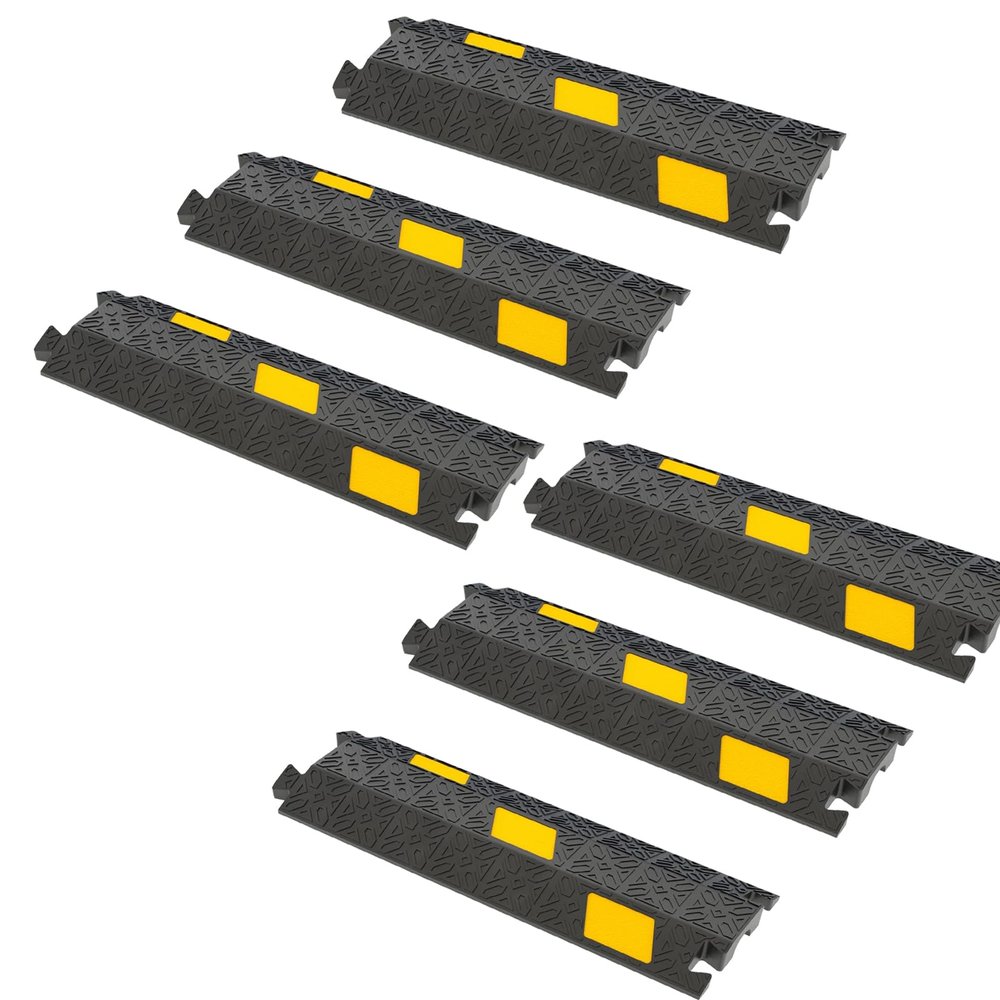 6 Packs Cable Ramp Cord Protector,17" PVC Cord Cover Cable Protector Ramps 1 Channel with 22046 lbs Load Capacity and Yellow Tape for Caution