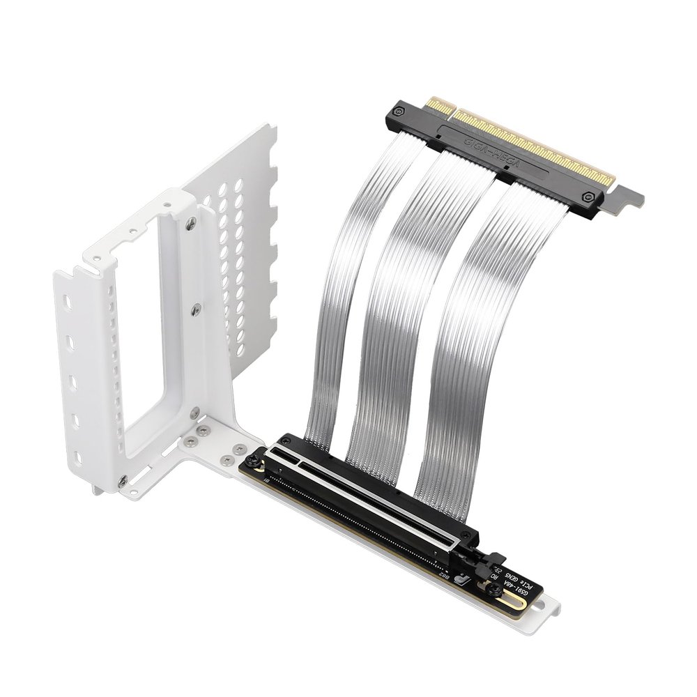 GIGA-MEGA PCIe X16 GEN5 Riser Cable with GPU Vertical Mount Bracket PCIe 5.0 for Future RTX5090 (White Bracket)