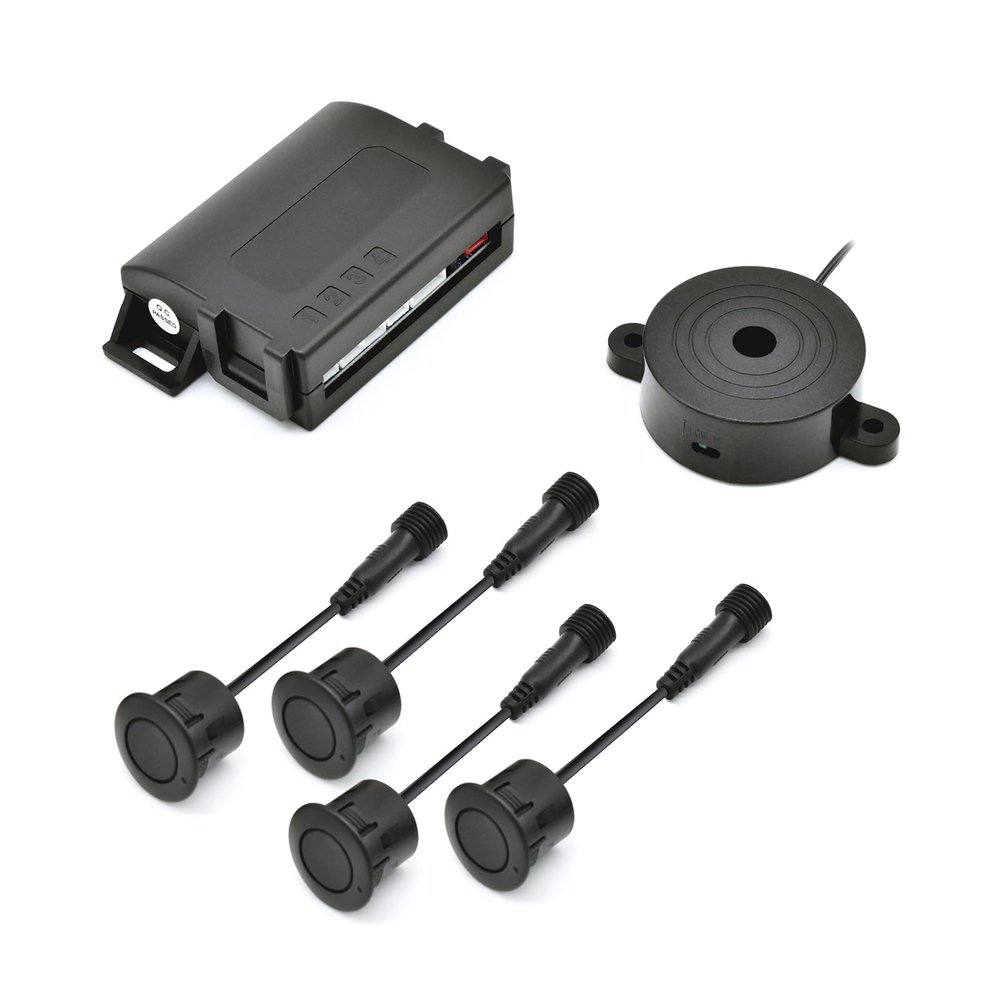 Promata PS02 Car Rear Parking Sensor Kit with Buzzer,4 58KHz OE Standard Sensors,Auto Tow-Bar Recognition and Self Test Function,Detection Range(0~59 inch)