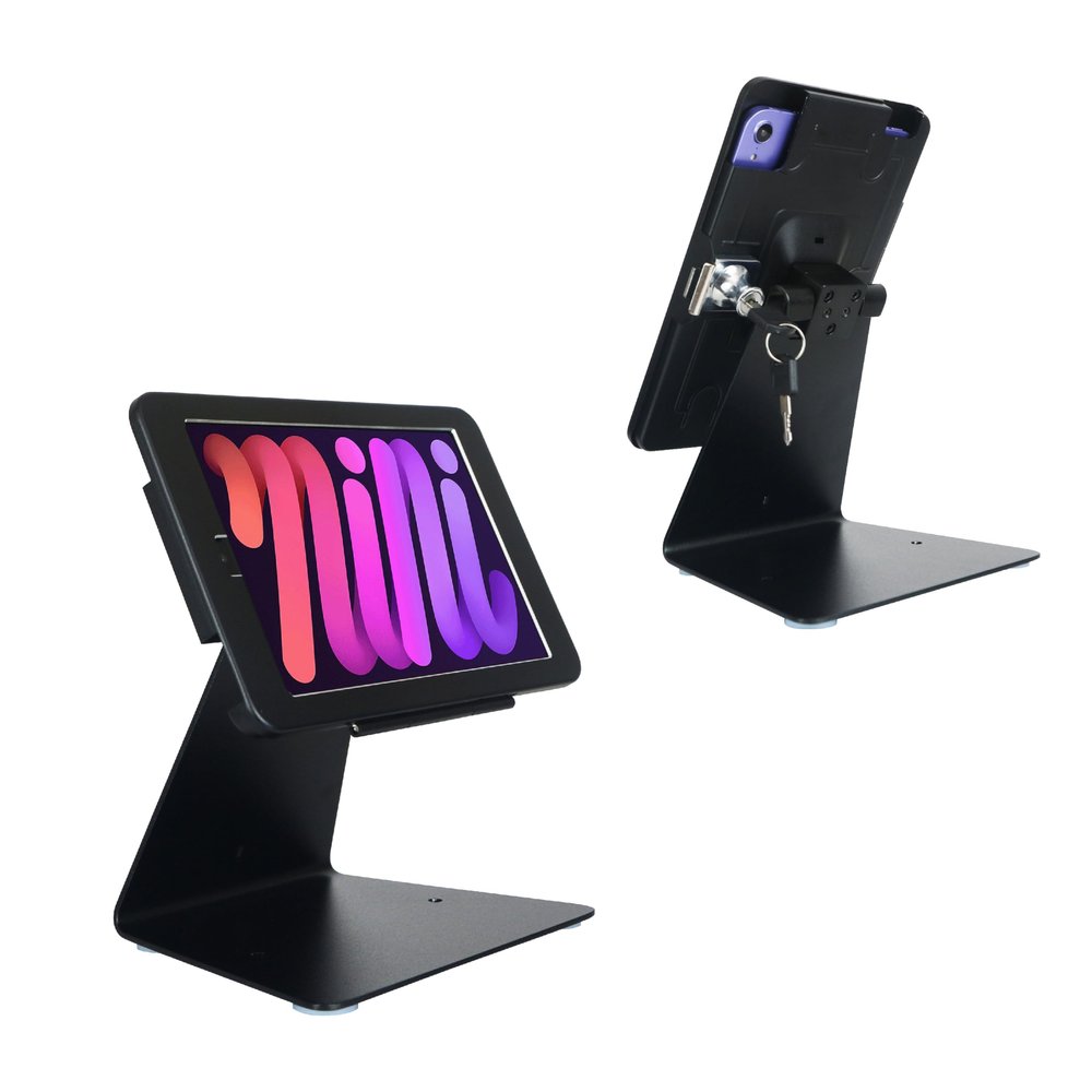 DDSHOW Desktop Anti-Theft Security Kiosk Stand Holder for iPad mini 7 A17 Pro 2024 8.3"/ iPad mini 6 2021 8.3",with Lock & Key,Flip &360Rotating Horizontal or Vertical Design(Black)