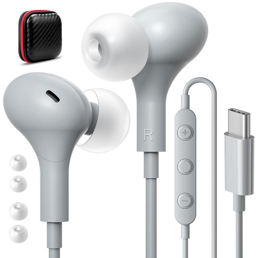 2-Pack USB C Headphones for iPhone 15 Pro 16 Pro Max, Magnetic Wired Earbuds Noise Isolation In-Ear Type C Earphones Microphone Volume Control for Samsung S24 S23 S22 S21 Ultra Z Flip Fold,Pixe 9 8 7a