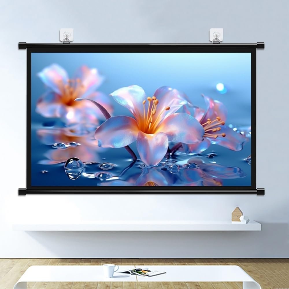MUGVFVCSQ Projector Screen Manual Pull Down 30" 40" 50" 60" 72" Hanging Movie Screen 16:9 4:3 4K HD Projection Screen for Home Theater Office Game(4:3,40inch)