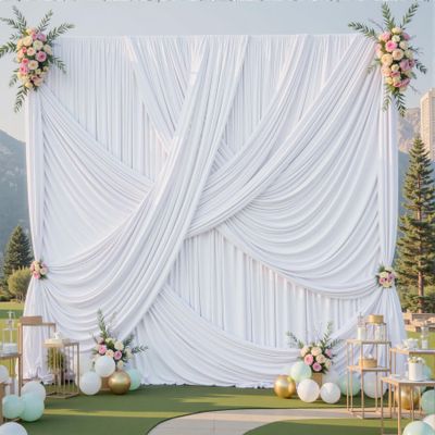 10ft12ft White Backdrop Curtain for Wedding Parties, 2 Panels Wrinkle Free Polyester Photo Backdrop Drapes Back Drop Cloth for Birthday Photography Background