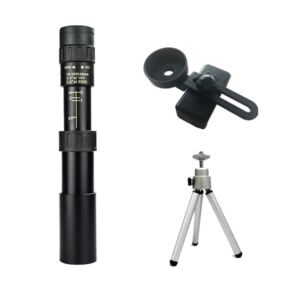 10-300X Zoom HD Portable Strong Binoculars Long Range Professional Spyglass Monocular Telescope Low Night Vision for Hunting(Set-Black)