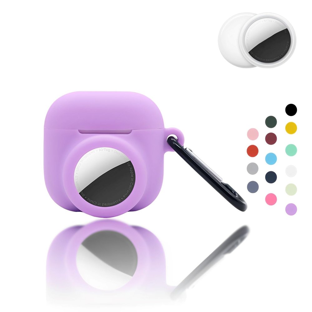 2 in 1 Case Compatible with AirPods 4 and AirTag Cover, Soft Silicone Protective Case with Keychain for Women Men, Compatible with AirPods 4 with Active Noise Cancellation
