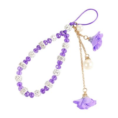 Cell Phone Lanyard for Phone Case Anti-Lost Wrist Straps Bracelet Short Cord Flower Pendant Tassel Beads Chain Mobile Phone Accessories(Purple)