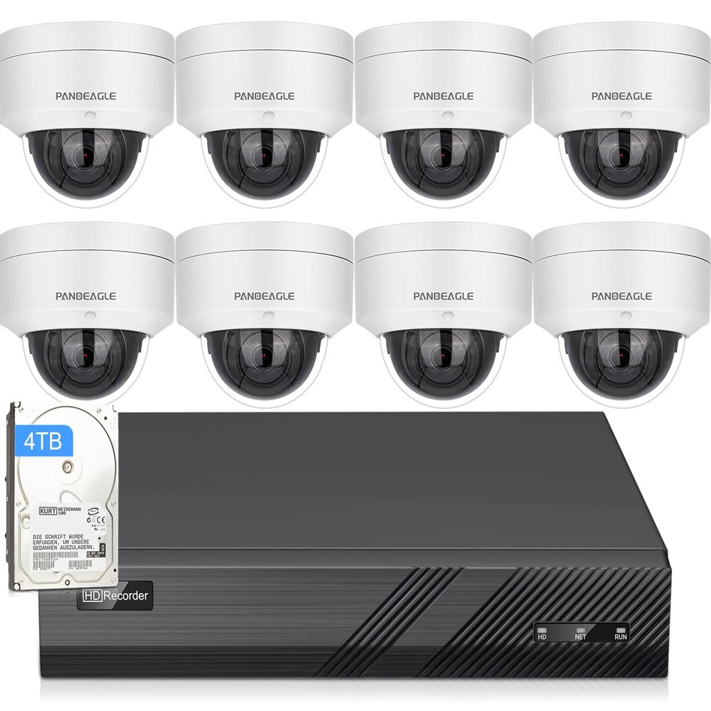 Panoeagle 4K Poe Security Camera System, 4K 8CH PoE NVR, 8pcs x 8-Megapixel Dome IP Cameras, Smart Human Vehicle Detection, 98ft EXIR 2.0 Night Vision, Built-in Mic, 4TB HDD