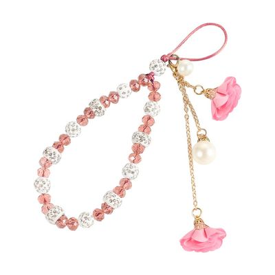 Cell Phone Lanyard for Phone Case Anti-Lost Wrist Straps Bracelet Short Cord Flower Pendant Tassel Beads Chain Mobile Phone Accessories(Pink)