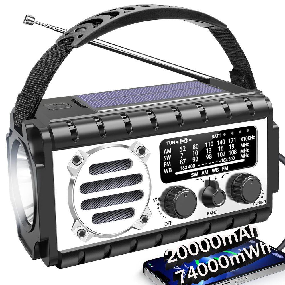 QAUYYW Emergency Radio, 20000mAh/74000mWh Weather Radio, Solar Hand Crank Radio with AM/FM/NOAA/SW Weather,Flashlight & Reading Lamp, SOS Alarm, Phone Charger for Indoor Outdoor Emergency