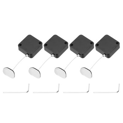 MECCANIXITY 3.3 ft Retractable Cable Lock with Adhesive Arc Patch Remote Control Security Lock with Adjustable Cord Tether Anti Theft for Laptop, TV, 600g, Black, 4 Pack