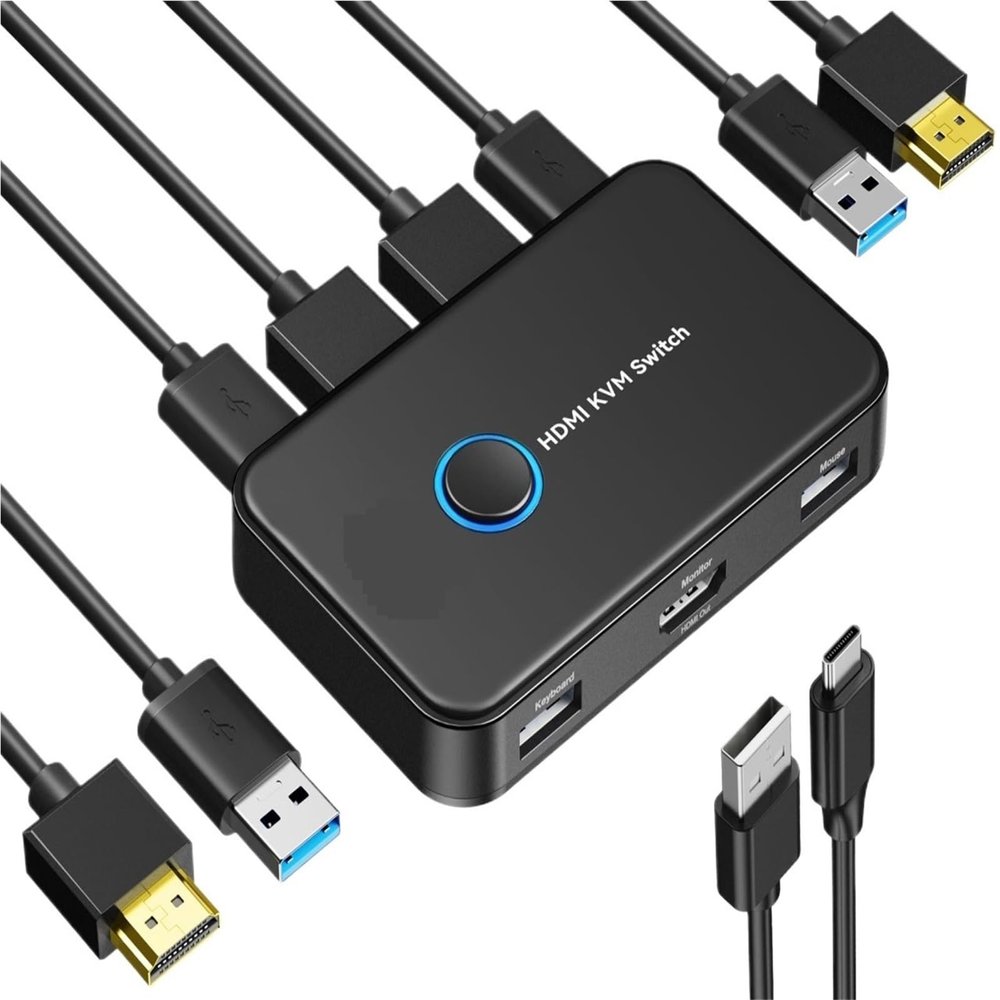HHBL8I KVM Switch HDMI 2 in 1 Out for 2 Computers Sharing One HD Monitor and Keyboard Mouse