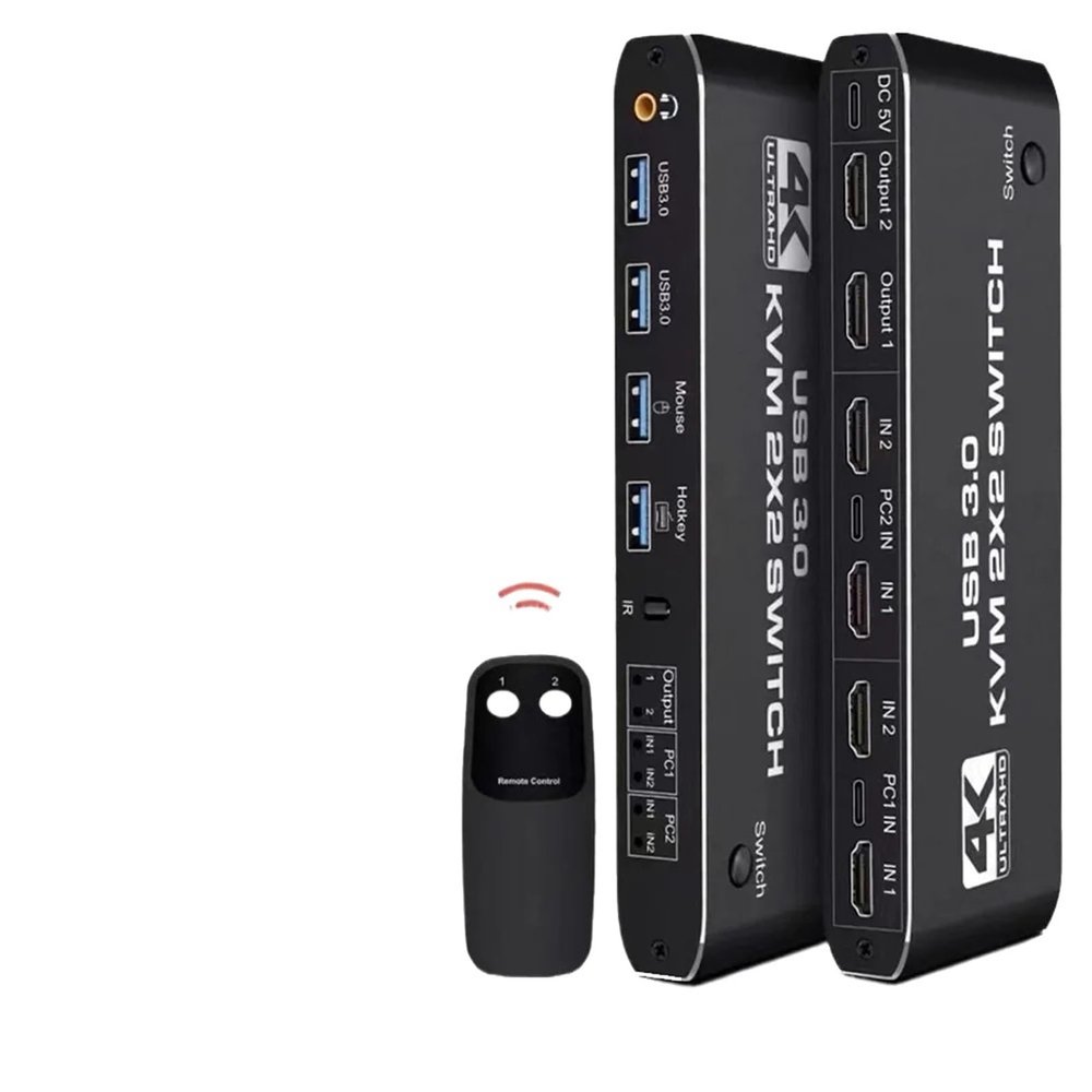 2-In-2-Out KVM Switch Matrix 4K 60Hz HDMI-compatible2.0 USB 3.0 Hub Docking Station Dock PC Share Keyboard Printer Mouse(2x2 KVM Switch)