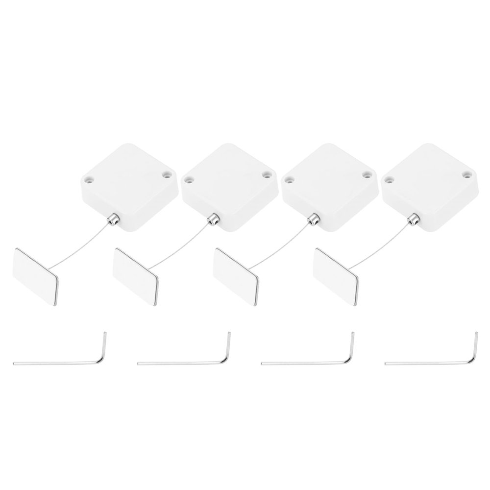 MECCANIXITY 3.3 ft Retractable Cable Lock with Adhesive Square Patch Remote Control Security Lock with Adjustable Cord Tether Anti Theft for Laptop, TV, 600g, White, 4 Pack