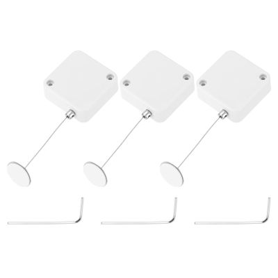 MECCANIXITY 4.9 ft Retractable Cable Lock with Adhesive Round Patch Remote Control Security Lock with Adjustable Cord Tether Anti Theft for Laptop, TV, 600g, White, 3 Pack