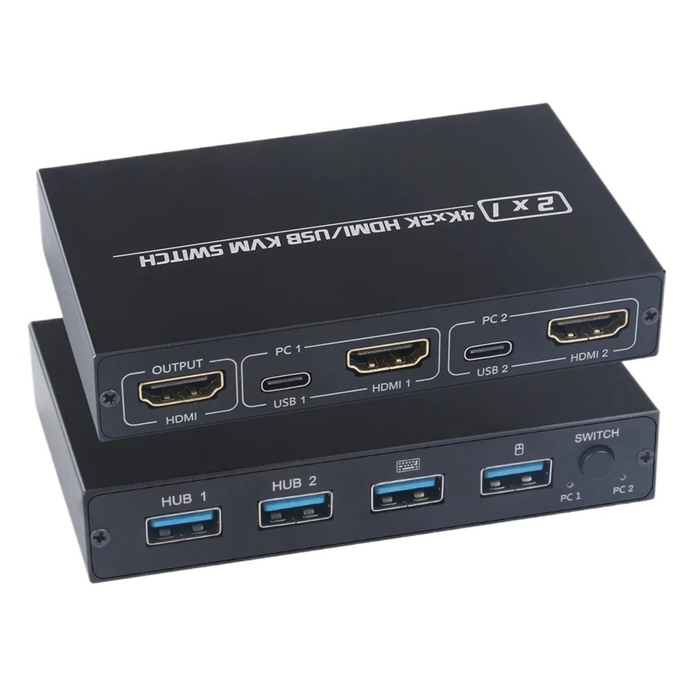 2-in-1 HDMI-Compatible/USB KVM Switch Support HD 2K*4K 2 Hosts Share 1 Monitor/Keyboard& Mouse Set KVM Switch