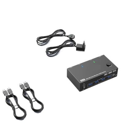 YXX7XY Dual Monitor KVM Switch 2 Port 8K@60Hz 4K@144Hz HDMI+DP USB 3.0 Switch Extended Display 2 Monitors 2 Computers(AU Power Plug)