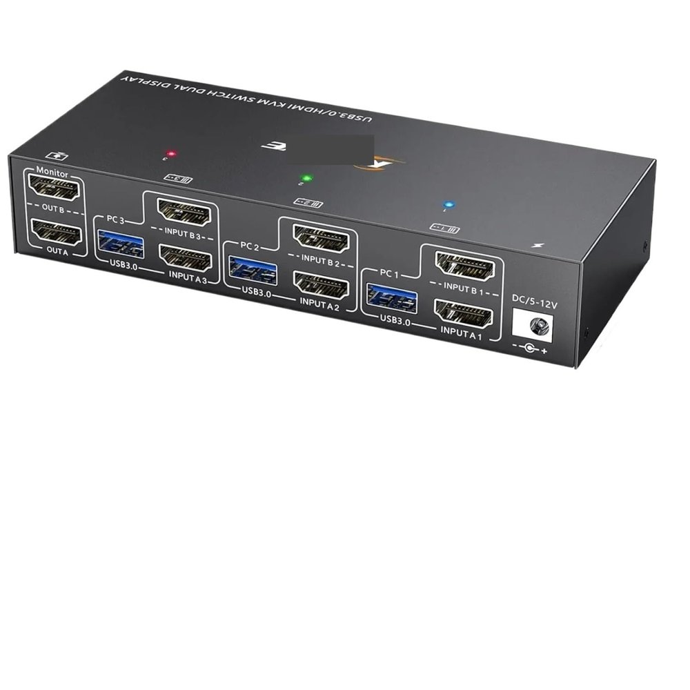 YXX7XY Dual Monitor KVM Switch USB 3.0 HDMI KVM Switch 2 Monitors 3 Computers, EDID Emulator,4K@60Hz 2K@144Hz with 4 USB 3.0 Ports(302AS AU Plug)