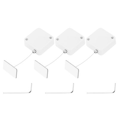 MECCANIXITY 4.9 ft Retractable Cable Lock with Adhesive Square Patch Remote Control Security Lock with Adjustable Cord Tether Anti Theft for Laptop, TV, 600g, White, 3 Pack
