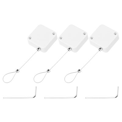 MECCANIXITY 4.9 ft Retractable Cable Lock with Latch Remote Control Security Lock with Adjustable Cord Tether Anti Theft for Laptop, TV, 600g, White, 3 Pack