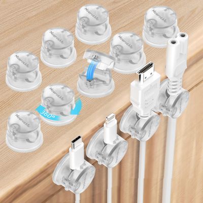 12 Pack Magnetic Cord Organizer [Locking Cable Rotatable] Cable Clips, Nearockle Strong Magnetic Cord Holder, Adhesive Wire Keeper Cable Management for Desk,Car,Nightstand,Office,Home(Clear)