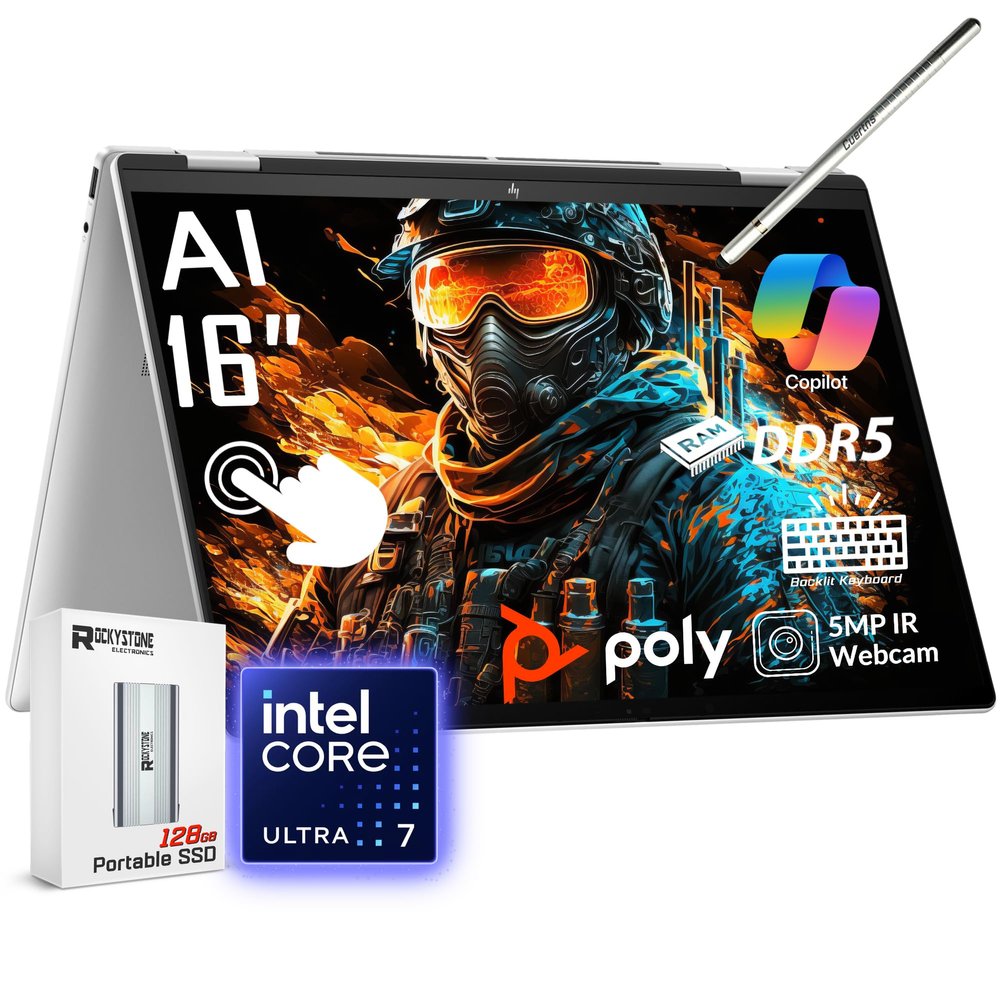 HP Envy x360 2-in-1 Laptop 2024, 16" WUXGA Touchscreen, Core Ultra 7 155U(>i7-1355U, 4.80 GHz), Copilot AI Laptop, 5MP IR Camera, Backlit Keyboard,Windows 11 Pro, Silver(16GB 6400 MHz DDR5 | 1TB SSD)