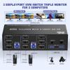 YXX7XY 8K@60Hz KVM Switch USB 3.0 Triple Monitor for 2 Computer, KVM Switch 3 Monitors 2 PC with Audio and 3 USB 3.0 Ports(AU Plug Adapter) view 2
