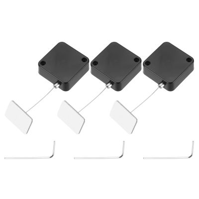 MECCANIXITY 4.9 ft Retractable Cable Lock with Adhesive Square Patch Remote Control Security Lock with Adjustable Cord Tether Anti Theft for Laptop, TV, 600g, Black, 3 Pack