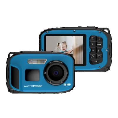 Andoer 1080P Waterproof Digital Camera 48MP 5M IP68 2.4 Inch IPS Screen Auto Focus 4X Digital Zoom Blue/Yellow Gift for Kids Boys Girls Students Teens