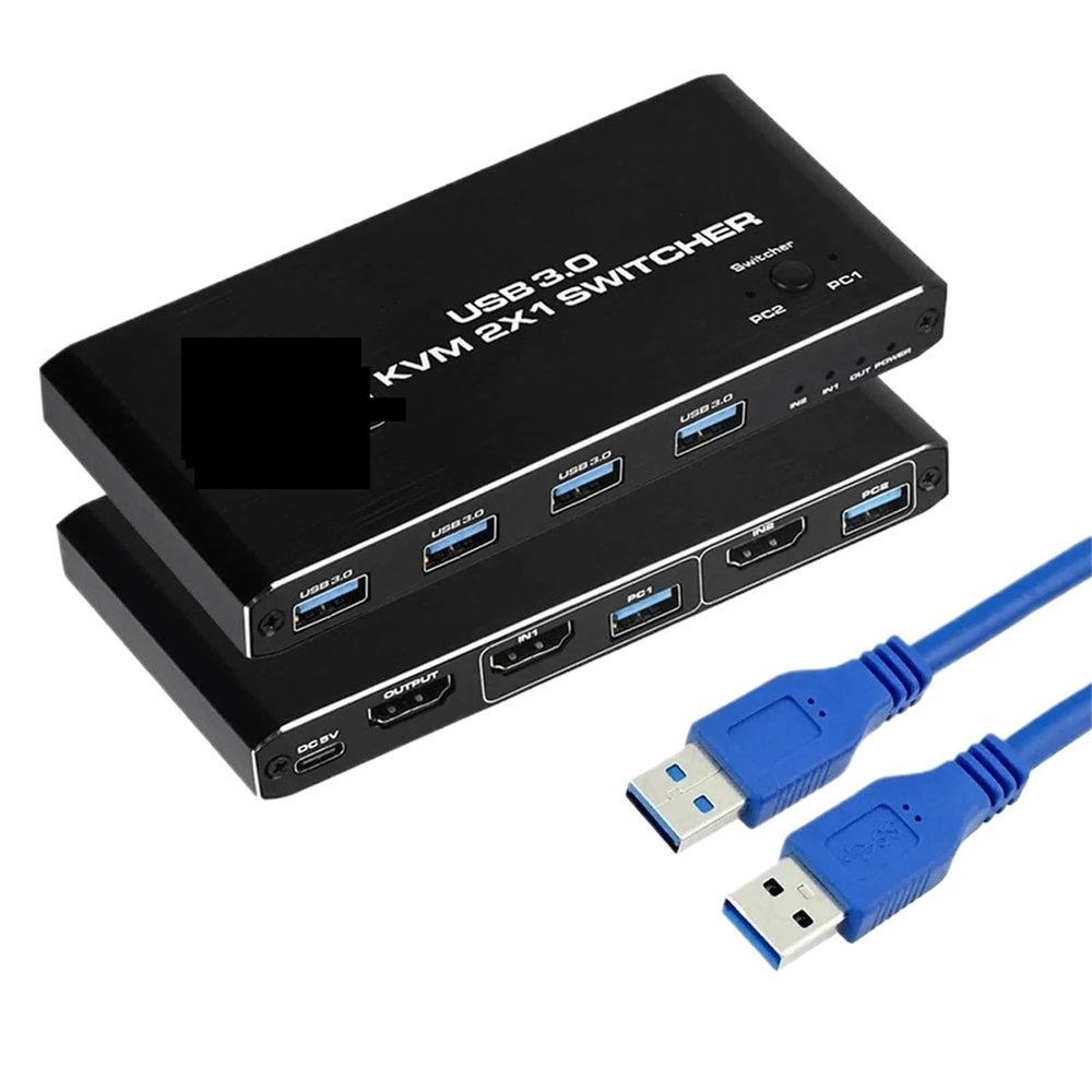 HHBL8I KVM Switcher 4K@60Hz HDMI-Compatible Switch USB 3.0 Hub Docking Station Dock 2 PC Share 4 USB Devices Keyboard Mouse Printer(Wired Controller)