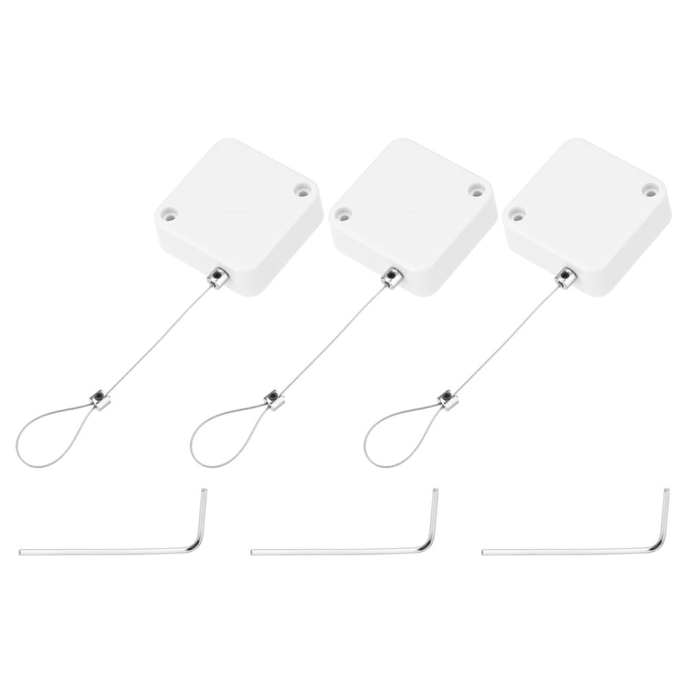 MECCANIXITY 3.3 ft Retractable Cable Lock with Latch Remote Control Security Lock with Adjustable Cord Tether Anti Theft for Laptop, TV, 600g, White, 3 Pack