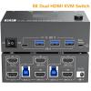 YXX7XY 8K HDMI KVM Switch 2 Monitors 2 Computers 8K@60Hz 4K@144Hz,Dual Monitor KVM Switch with 4 USB 3.0 Hub for Keyboard Mouse Printer(UK Plug Adapter) view 2
