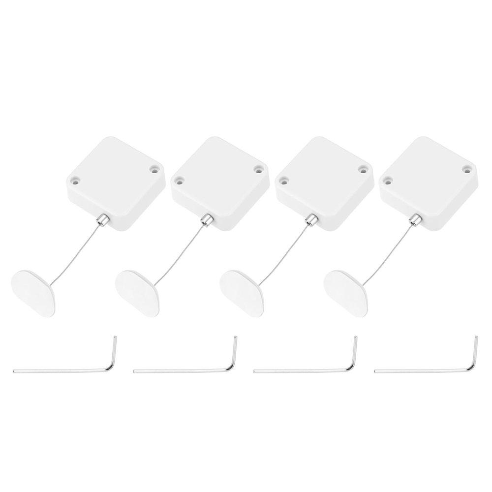 MECCANIXITY 3.3 ft Retractable Cable Lock with Adhesive Arc Patch Remote Control Security Lock with Adjustable Cord Tether Anti Theft for Laptop, TV, 600g, White, 4 Pack