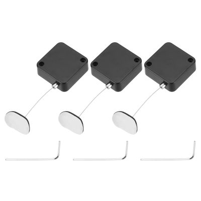MECCANIXITY 3.3 ft Retractable Cable Lock with Adhesive Arc Patch Remote Control Security Lock with Adjustable Cord Tether Anti Theft for Laptop, TV, 600g, Black, 3 Pack