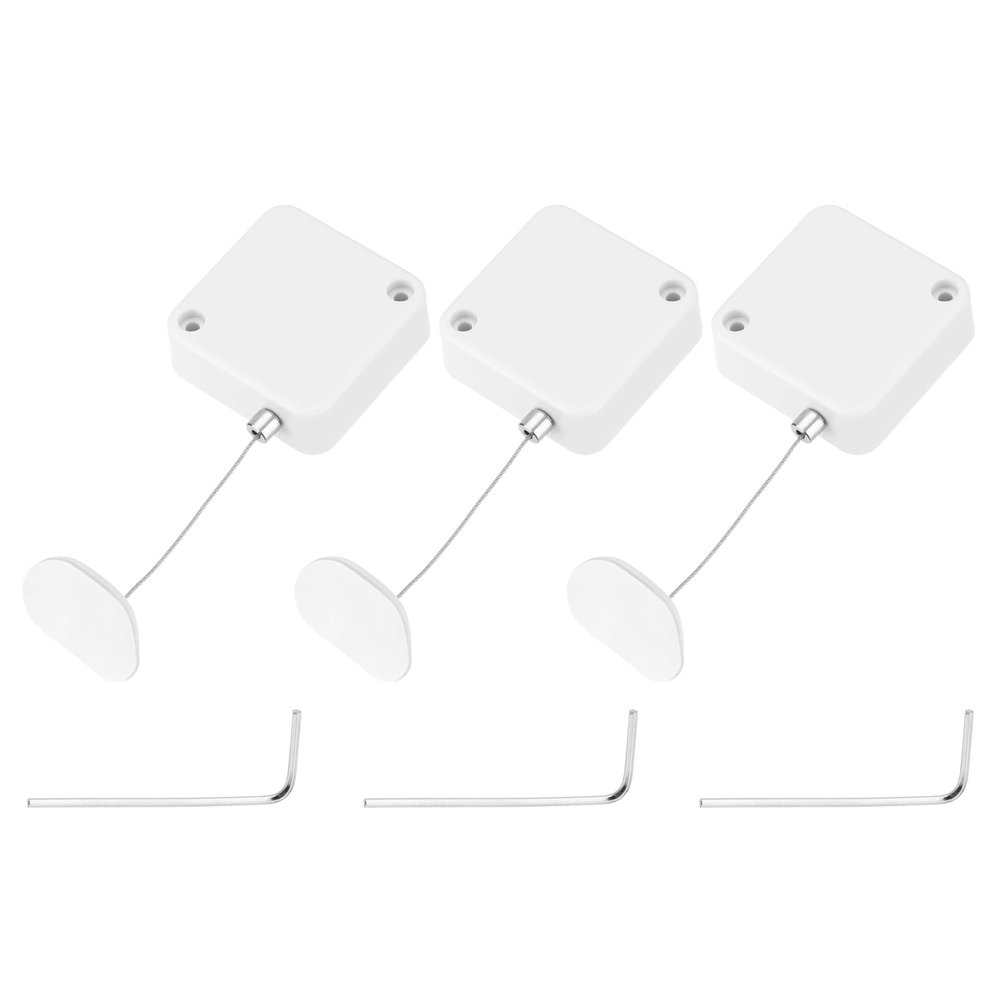 MECCANIXITY 3.3 ft Retractable Cable Lock with Adhesive Arc Patch Remote Control Security Lock with Adjustable Cord Tether Anti Theft for Laptop, TV, 600g, White, 3 Pack