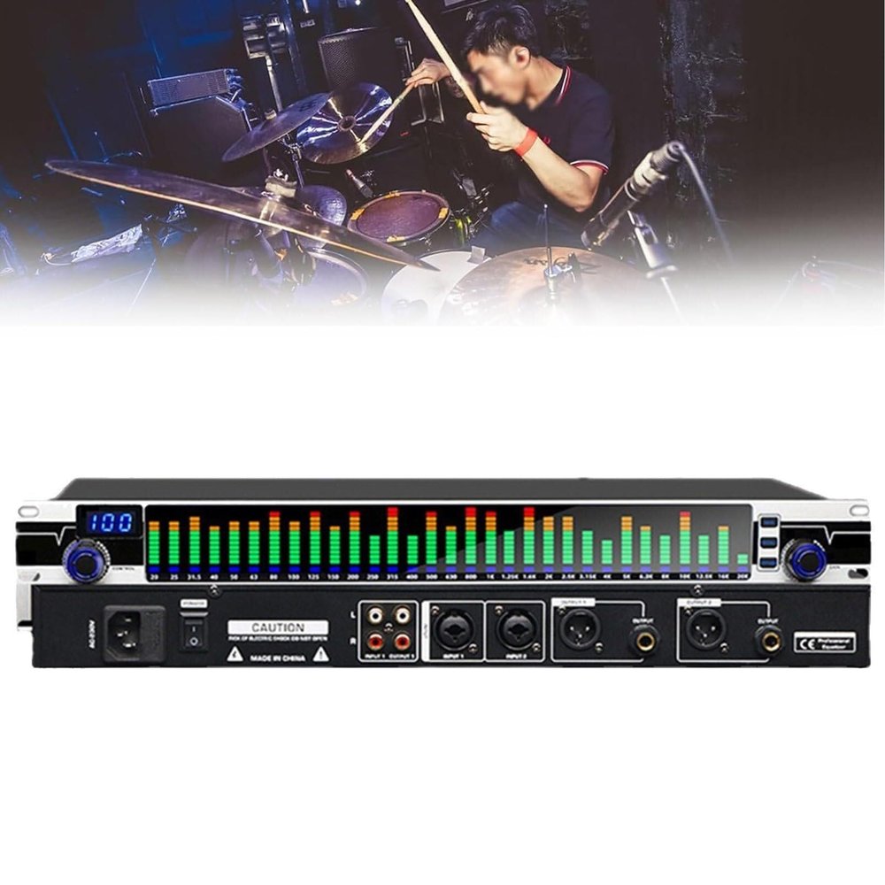 Digital Equalizer, 31-Band Graphic Equalizer with Digital Audio, 31 Bands of Spectrum, 10 Preset Effects, High, Mid and Bass Adjustments, Metal Casing