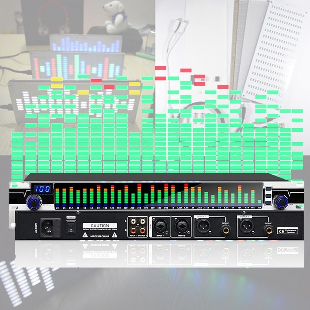 Dual 31-Band Stereo Graphic Equalizer, Graphic Equalizer Balanced Effect Controller Dj Digital Mixer Processor Dsp Feedback Eliminator, for Recording Studio