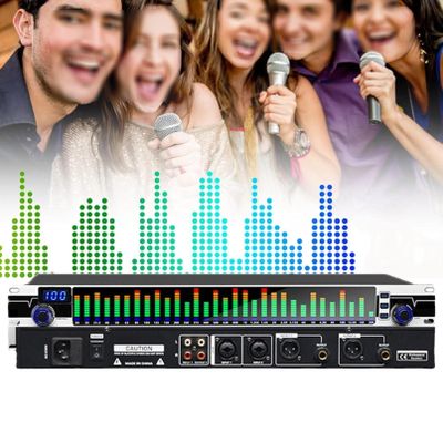 Stereo Audio Mixer Dual, 31 Band Equalizer, Graphic Equalizer Effect Controller Dj Digital Mixer Processor Dsp Feedback Eliminator with Individual Led Indicators