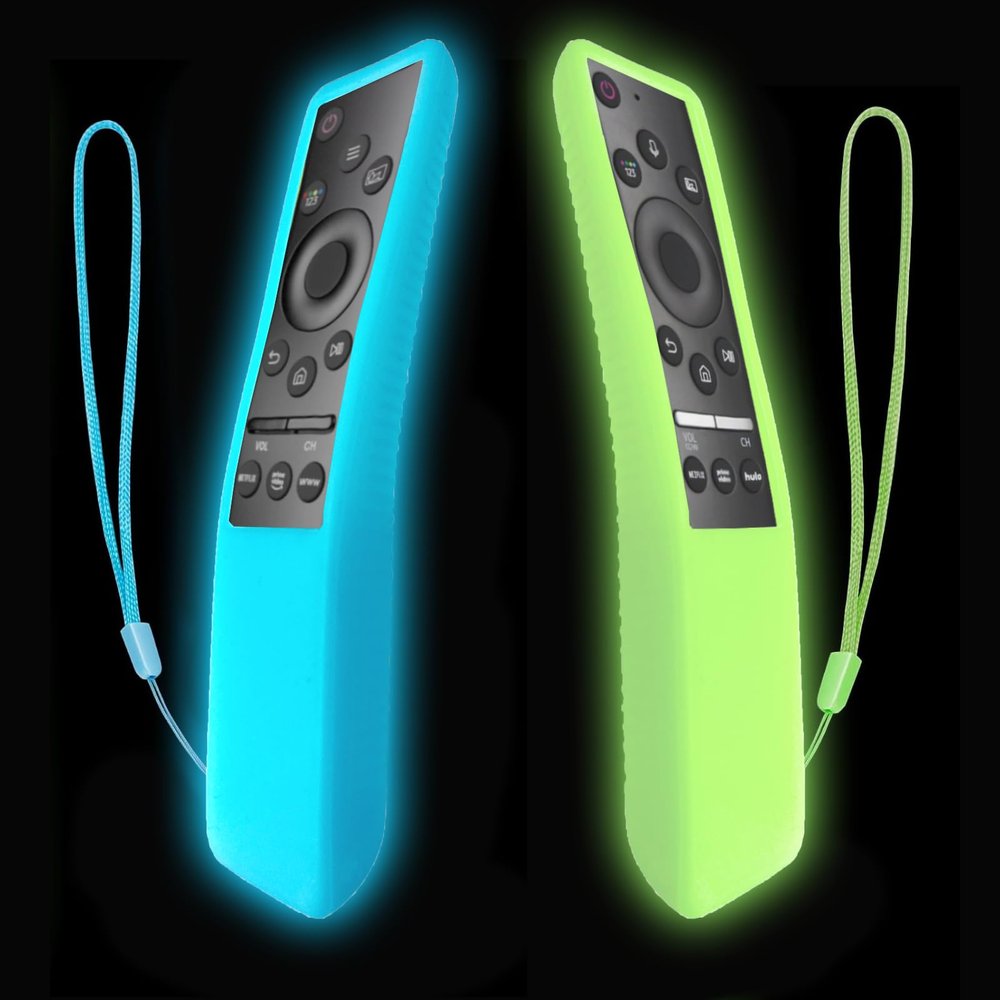 2 Pack Remote Cover for Samsung Smart TV, Case Compatible with Samsung Remote BN59-01241A 01242A 01260A 01266A 01312A Glow in The Dark Silicone Protective Remote Skin Sleeve (Glow Green+Glow Blue)