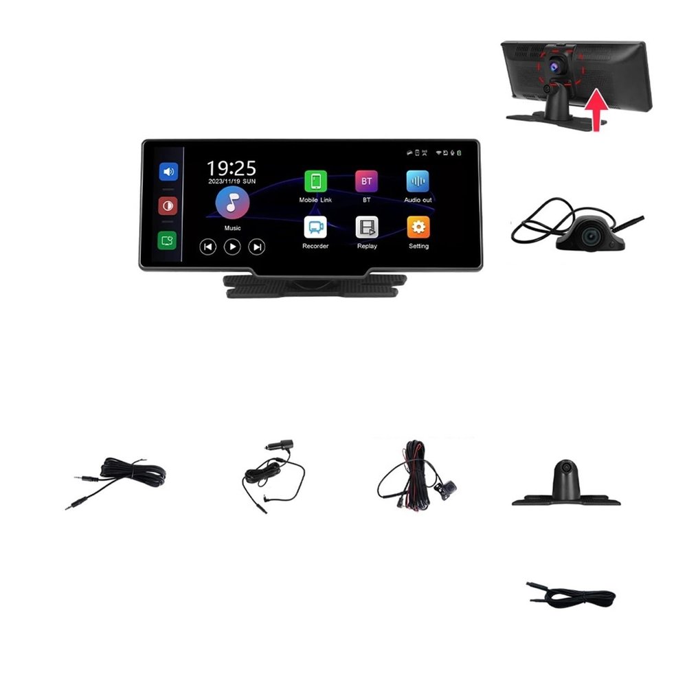 10'' Dash Cam Rearview Camera 2.5K Video DVR Navigation Recorder Dashboard Car Mirror 24H Park AUX(Q Front Camera)