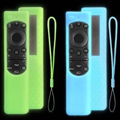 2 Pack Remote Cover for Samsung Smart TV, Silicone Case Compatible with Samsung Solar Panel Remote 2021 2022 BN59-01357 01385 01265A Glow in The Dark Protective Remote Skin Sleeve Glow Green+Glow Blue