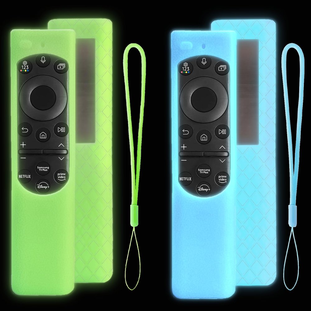 2 Pack Remote Cover for Samsung Smart TV, Silicone Case Compatible with Samsung Solar Panel Remote 2021 2022 BN59-01357 01385 01265A Glow in The Dark Protective Remote Skin Sleeve Glow Green+Glow Blue