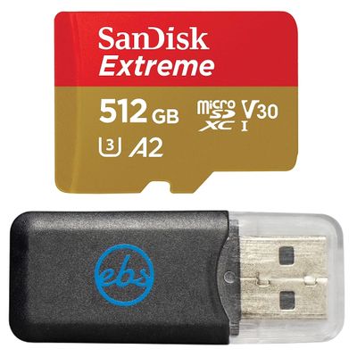SanDisk MicroSD 512GB Extreme Memory Card Compatible with Insta360 Ace, Ace Pro and Ace Pro 2 Action Camera (SDSQXAV-512G-GN6MN) C10 V30 Bundle with (1) Everything But Stromboli MicroSD Card Reader