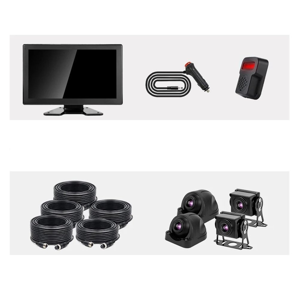 10" AHD 4CH Truck Monitor BSD Recording DVR 1080P Car Rear View Camera Vehicle IPS Touch Screen Blind Spot Detection(4 Camera 1 Speaker,128G TF Card)