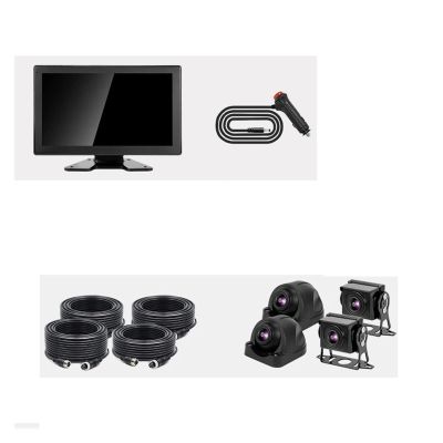 10" AHD 4CH Truck Monitor BSD Recording DVR 1080P Car Rear View Camera Vehicle IPS Touch Screen Blind Spot Detection(Monitor add 4 Camera,64G TF Card)