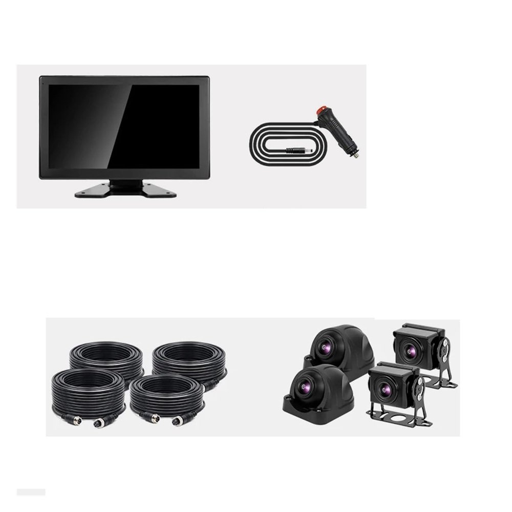 10" AHD 4CH Truck Monitor BSD Recording DVR 1080P Car Rear View Camera Vehicle IPS Touch Screen Blind Spot Detection(Monitor add 4 Camera,64G TF Card)