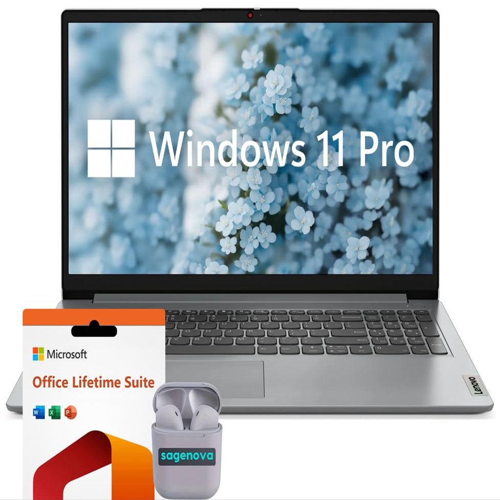 Lenovo 15.6" FHD Business Laptop Computer, Windows 11 Pro Laptop 16GB RAM 1TB SSD, Intel Core i5-1235U 10-Core, Intel Iris Xe Graphics, Microsoft Office Lifetime Suite, SageNova Earphones, Grey